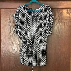 Navy and white patterned romper